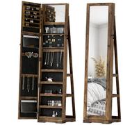 HomCom Armoire à bijoux pivotante verrouillable avec miroir – MDF effet bois vieilli marron
