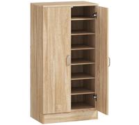 HOMCOM Armoire à chaussures à 2 portes, 6 étagères réglables, charnières à fermeture douce pour 14 paires, Bois naturel
