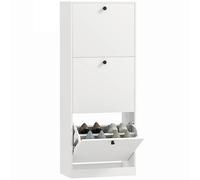 HOMCOM Armoire à chaussures avec 3 abattants, Étagère à chaussures avec séparateurs réglables, Commode à chaussures Étroite Benne à chaussures pour 12 paires de chaussures 47 x 26 x 120 cm, Blanc