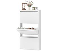 HOMCOM Armoire à chaussures en métal avec 3 compartiments rabattables, meuble à chaussures mince, à fixer au mur, pour 6 paires, Blanc
