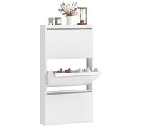 HOMCOM Armoire à chaussures en métal avec 3 rabats - Meuble à chaussures étroit - Étagère à chaussures - Montage mural - Pour 6 paires de chaussures - 55 x 15 x 105,5 cm - Blanc