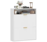 HOMCOM Armoire à chaussures étroite à 2 compartiments rabattables et étagère pour couloir et entrée, Blanc