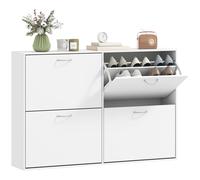HOMCOM Armoire à Chaussures Meuble à Chaussures Grande Taille dim. 120L x 24l x 81H cm 4 Portes abattantes Double Niveau Panneaux Particules Blanc