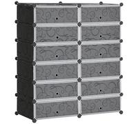 HOMCOM Armoire à Chaussures Modulable 94 x 37 x 108 cm Noir | Range Chaussures, Meuble de Rangement, 12 Cubes Rectangulaires, Empilable, Plastique, Capacité 24 Paires
