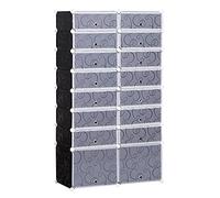 HOMCOM Armoire à Chaussures Modulable Range Chaussures L 95 x l 37 x H 160 cm 14 Cubes rectangulaires et 2 Grands Cubes Noir et Blanc en Plastique