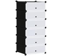 HOMCOM Armoire à chaussures modulable range chaussures meuble de rangement avec 6 cubes rectangulaires empilable en plastique capacité 12 paires 49 x 36,5 x 108 cm noir et blanc