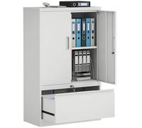 HOMCOM Armoire à documents 2 portes en acier avec serrure, classeur de bureau avec étagères réglables, tiroir pour format lettre/juridique/A4, meuble multifonction pour studio, blanc