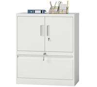 HOMCOM Armoire à dossiers Armoire de bureau Verrouillable Armoire polyvalente en acier avec 2 portes, étagères réglables Blanc