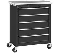 HOMCOM Armoire à outils avec 5 tiroirs, caisse à outils roulante, chariot d'outils en acier, Silberton+Schwarz