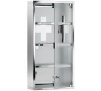 HomCom Armoire à pharmacie 3 étagères 30×12×60 cm inox brossé porte verre trempé Croix Gris G