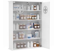 HOMCOM Armoire à Pharmacie 5 Niveaux avec Serrure, Blanc | Portes en verre dépoli, étagères de rangement réglables et 2 clés, pour salle de bain, 82,5 x 60 x 17 cm