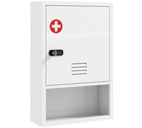 HOMCOM Armoire à pharmacie à fixer au mur avec serrure à code et clé, 3 niveaux, verrouillable, blanc