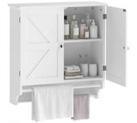 HOMCOM Armoire à Pharmacie, étagère réglable, 23,8x8,9x25,2 po, Blanc | Armoire murale avec 2 portes et porte-serviettes, rangement à fixer au-dessus des toilettes, salle de bain ou cuisine