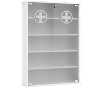 HOMCOM Armoire à pharmacie murale 5 niveaux avec 2 portes en verre étagères réglables serrure et 2 clés 60x17x82,5 cm Blanc