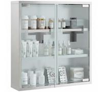 HOMCOM Armoire à Pharmacie Murale 6 Compartiments 46 x 12 x 48 cm Argenté | Acier Inoxydable, Armoire à Médicament, Portes en Verre Verrouillables, 2 Clés, Meuble Salle de Bain, Couloir, Salon