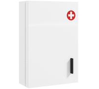 HOMCOM Armoire à Pharmacie Murale 6 Compartiments Serrure et 2 Clés pour Salle de Bain Cuisine 40x18x60 cm Blanc