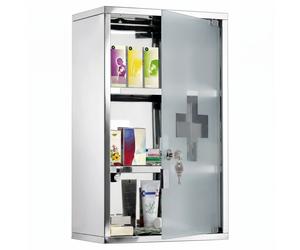 HOMCOM Armoire à pharmacie murale à 3 niveaux en acier inoxydable avec porte verrouillable en verre avec 2 clés