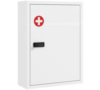 HOMCOM Armoire à pharmacie murale, armoire de salle de bain avec serrure à code, porte et compartiments, Blanc