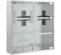 HOMCOM Armoire à pharmacie murale avec portes en verre verrouillables 2 clés, étagères de rangement, 46 x 12 x 48 cm, argenté