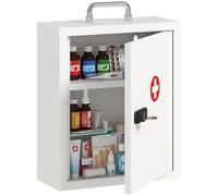 HOMCOM Armoire à Pharmacie Murale Serrure à clé 32x14x38 cm Blanc | Armoire de premiers soins en acier 3 niveaux, 2 clés, poignée, organisateur médical, pour salle de bain, bureau à domicile