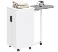 HOMCOM Armoire à Planche à Repasser Pliante 2 Portes 99,5x43x83cm Blanc | Étagères réglables, table à repasser pliante, roulettes, rangement, charnières à fermeture douce
