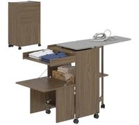 HOMCOM Armoire à Repasser Pliante avec roulettes 154x55x87cm Marron | Support de planche à repasser, armoire multifonction avec étagères, compartiment ouvert, pour buanderie/salle de bain
