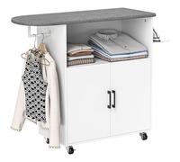 HOMCOM Armoire à repasser sur roulettes - Planche à repasser avec support de suspension - Tablette ouverte et planche à repasser - 125 x 43,5 x 102,5 cm - Blanc