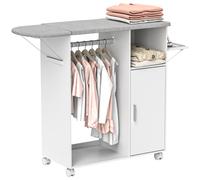 HOMCOM Armoire à repasser sur roulettes, table à repasser pliante, étagère réglable, barre de suspension, 127x42,5x99cm, blanc