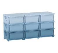 HOMCOM Armoire à tiroirs pour enfants avec espace de rangement - Organisateur de jouets - 9 niveaux - Pour chambre d'enfant de 3 à 6 ans - Bleu - 113 x 37 x 56,5 cm