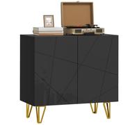 HOMCOM Armoire, Buffet Haut Brillant, étagère réglable, Noir | Design autoportant, portes à fermeture douce, pieds en épingle à cheveux dorés, salon, salle à manger, couloir