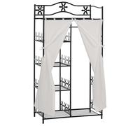 HOMCOM Armoire Chambre Adulte Penderie Vêtement Dressing Multi Rangements 5 étagères 84L x 42l x 159H cm métal Noir 2 Rideaux Blanc