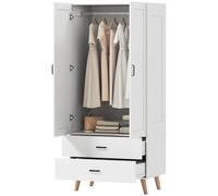 HOMCOM Armoire chambre penderie 2 portes à fermeture douce, 2 tiroirs et barre de suspension, 80x54x180cm, blanc