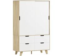 HOMCOM Armoire Chambre Penderie 2 Portes Coulissantes 4 Tiroirs Chêne Blanc | Armoire à Vêtements, Barre de Suspension, Étagères Réglables, Dressing Moderne pour Chambre à Coucher, 120x50x187,5cm