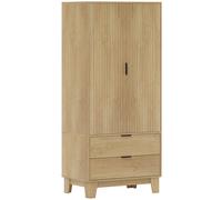 HOMCOM Armoire chambre penderie avec 2 portes à fermeture douce, 2 tiroirs et barre de suspension, 80x50x180cm, bois naturel