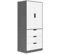 HOMCOM Armoire Chambre penderie avec 2 Portes à Fermeture Douce, 3 tiroirs et Barre de Suspension, Armoire à vêtements, Dressing, Style Moderne, pour Chambre à Coucher, 80x50x180cm, Gris et Blanc