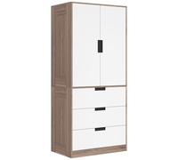 HOMCOM Armoire chambre penderie moderne dressing chambre adulte avec 3 tiroirs et tringle de suspension pour chambre à coucher, dim. 80l x 50P x 180H cm, marron