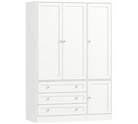 HOMCOM Armoire Chambre Penderie avec 4 Portes, 3 Tiroirs, Barre de Suspension et Étagère Réglable, 120 x 50 x 176,5 cm, Blanc