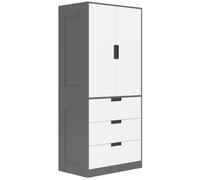 HOMCOM Armoire Chambre Penderie Dressing 80x50x180cm Gris et Blanc | 2 Portes à Fermeture Douce, 3 Tiroirs, Barre de Suspension, Armoire à Vêtements pour Adulte Moderne, pour Chambre à Coucher