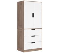 HomCom Armoire penderie 2 portes 3 tiroirs tringle fermeture douce 80x50x180cm marron