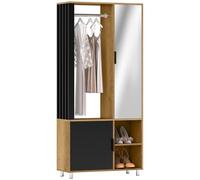 HOMCOM Armoire Chambre penderie Dressing Moderne Armoire de Rangement avec Miroir, Compartiments Ouverts, Placard et Tringle de Suspension, 80 x 30 x 170 cm, Bois Naturel