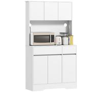 HOMCOM Armoire Cuisine avec Plan de Travail 6 Portes Blanc 100x38x180cm | Buffet, armoire haute avec étagères réglables, trous pour câbles, armoire micro-ondes, garde-manger moderne