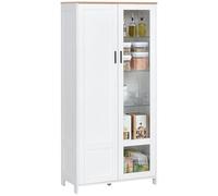 HOMCOM Armoire Cuisine, Buffet de Cuisine, vaisselier, Meuble vitrine à 2 Portes Dont Une Porte vitrée - Meuble de Rangement avec étagères réglables et 9 Compartiments, 76 x 36 x 160 cm - Blanc