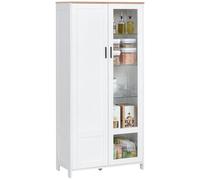 HOMCOM Armoire Cuisine, Buffet de Cuisine, vaisselier, Meuble vitrine à 2 Portes Dont Une Porte vitrée - Meuble de Rangement avec étagères réglables et 9 Compartiments, 76 x 36 x 160 cm - Blanc