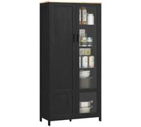 HOMCOM Armoire Cuisine Buffet de Vuisine Vaisselier Vitré 76x36x160cm Noir | 2 Portes dont Une Porte Vitrée, Meuble de Rangement, Étagères Réglables, 9 Compartiments