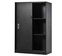 HOMCOM Armoire de Bureau 2 Portes coulissantes verrouillables dim. 80L x 40l x 120H cm 2 étagères Panneaux Particules Noir