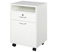 HOMCOM Armoire de Bureau avec 2 Clés, Tiroir, Armoires et 4 Roues en Bois Blanc, 40x35x60cm