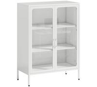 HOMCOM Armoire de bureau avec 2 portes en verre, 2 étagères réglables, meuble de rangement bureau en acier, 80x40x110cm, blanc