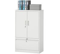 HOMCOM Armoire de bureau en acier avec étagère interne ajustable et tiroir, 80x40x130 cm, Blanc