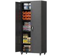 HOMCOM Armoire de Bureau Métallique sur Roulettes 80 x 40 x 180 cm Noir | Meuble de Rangement en Acier avec Serrure, 2 Portes, Étagères Réglables, Classeur Rangement Documents, pour Bureau ou Garage