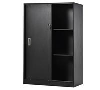 HomCom Armoire de bureau 2 portes coulissantes verrouillables 80x40x120 cm 2 étagères Noir